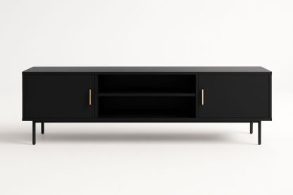 Meuble TV en panneaux MDF et métal noir 150x40x50 cm-Albahaven