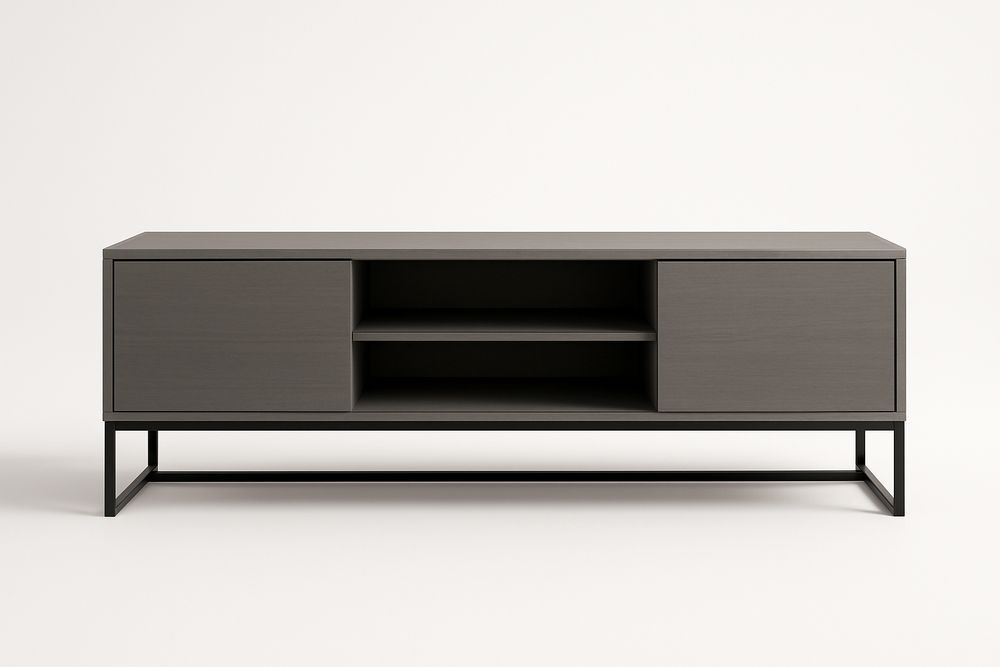 Meuble TV en MDF et acier gris foncé 150 cm-Albahaven