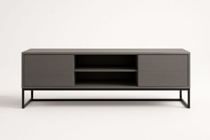 Meuble TV en MDF et acier gris foncé 150 cm-Albahaven