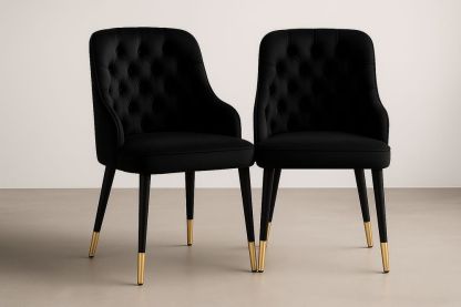 Chaises en velours noir avec pieds en acier doré, lot de 2-Albahaven