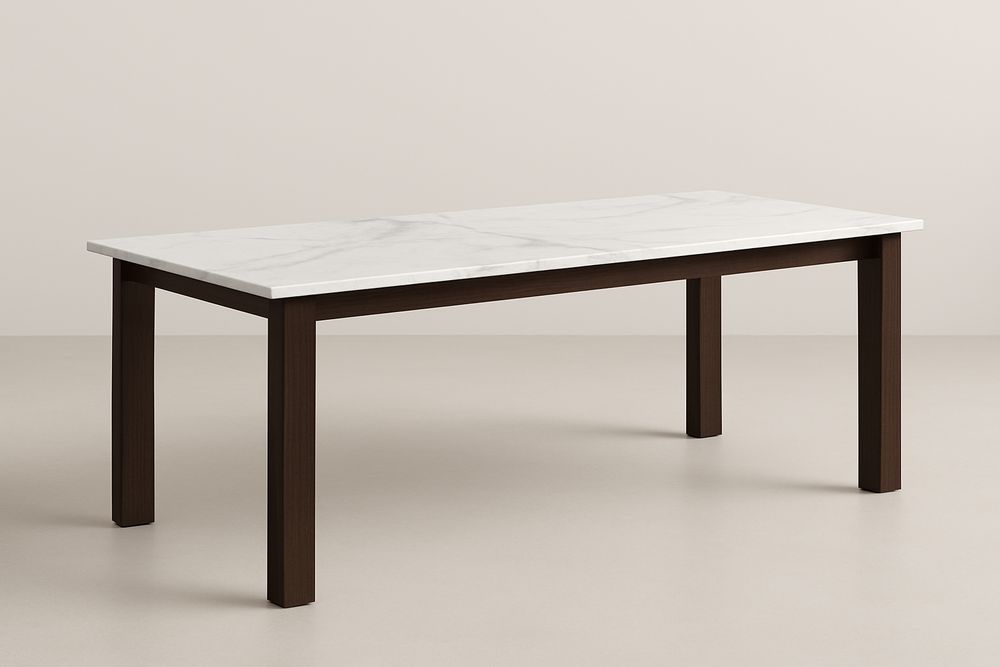Table à manger en marbre blanc avec pieds en bois massif 200x90x75 cm-Albahaven