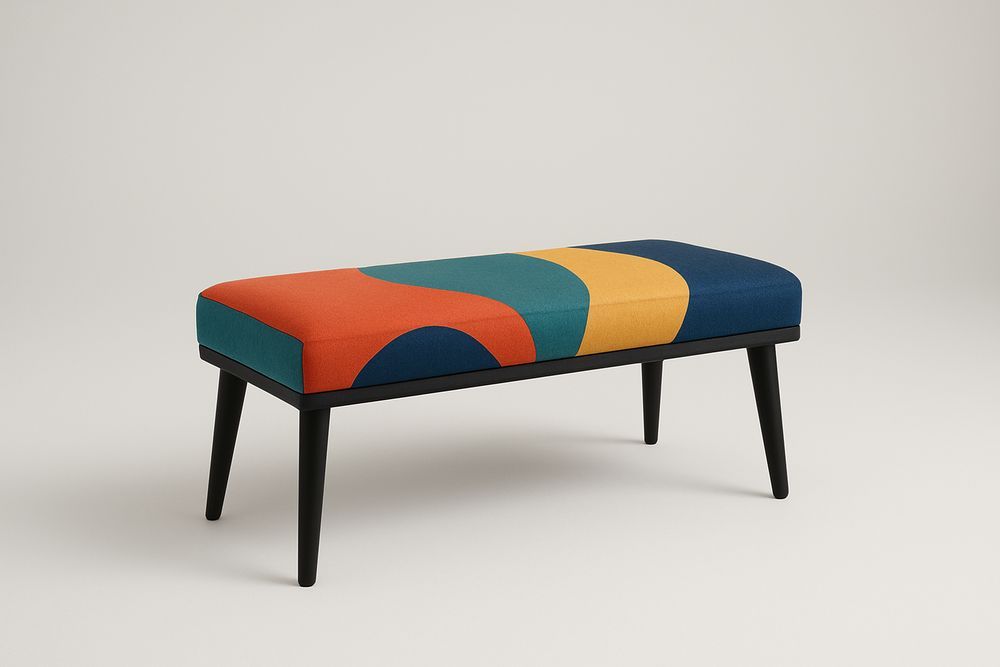 Banc rectangulaire en tissu multicolore avec pieds en bois-Albahaven