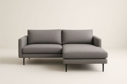Canapé d'angle en tissu gris avec accoudoirs 215x155x85cm-Albahaven