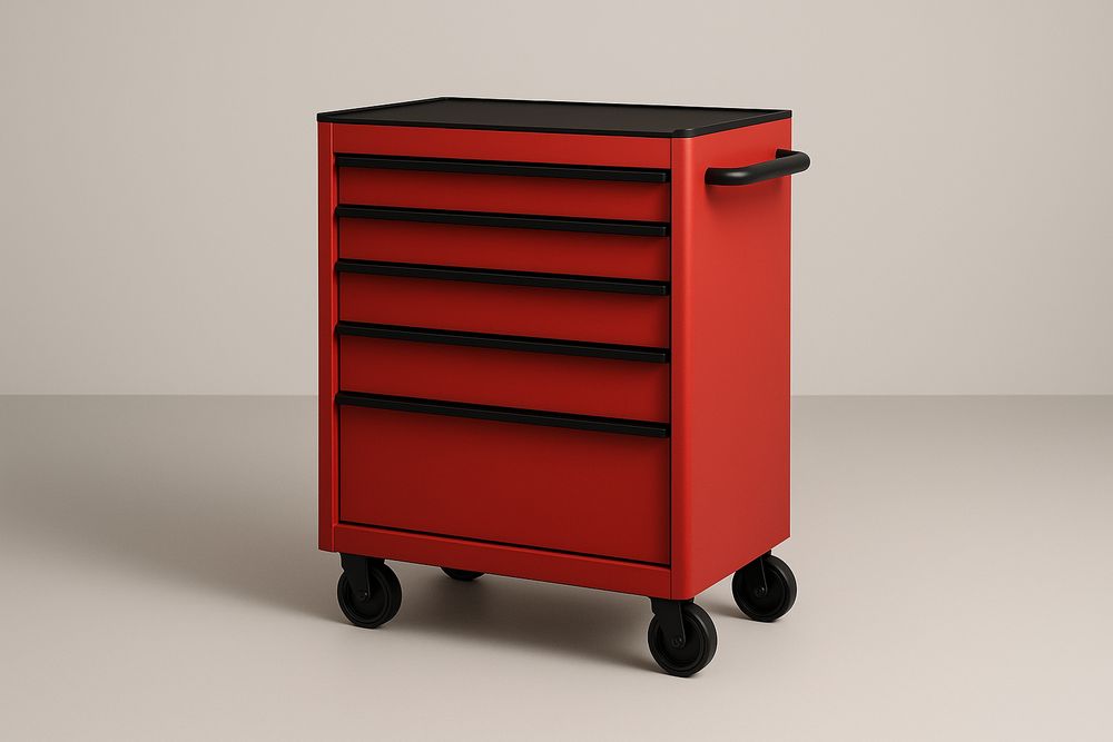 Chariot à outils rouge à 5 tiroirs en acier avec roulettes-Albahaven