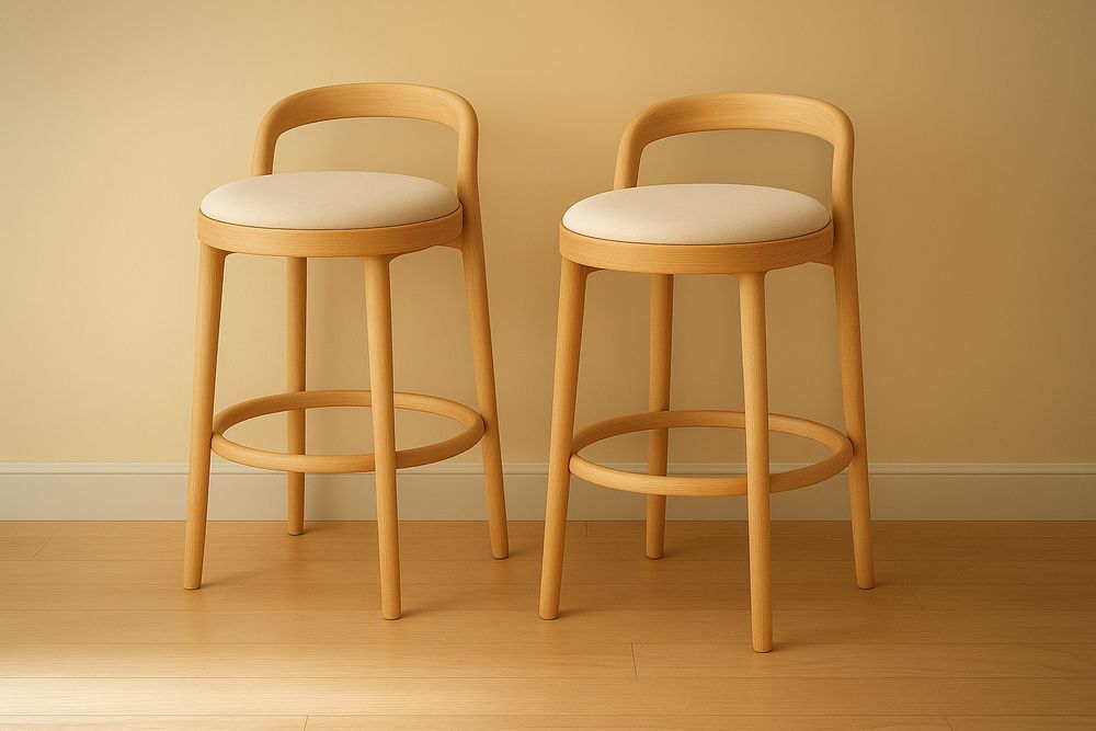 Tabourets de bar en bois massif avec assise en tissu crème-Albahaven