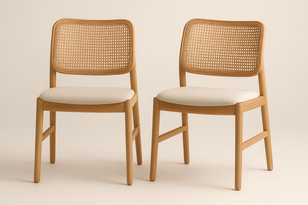 Chaises en Rotin et Bois de Hêtre Assise en Tissu Crème - Lot de 2-Albahaven