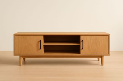 Meuble TV en chêne massif avec portes et étagères 120x40x45 cm-Albahaven