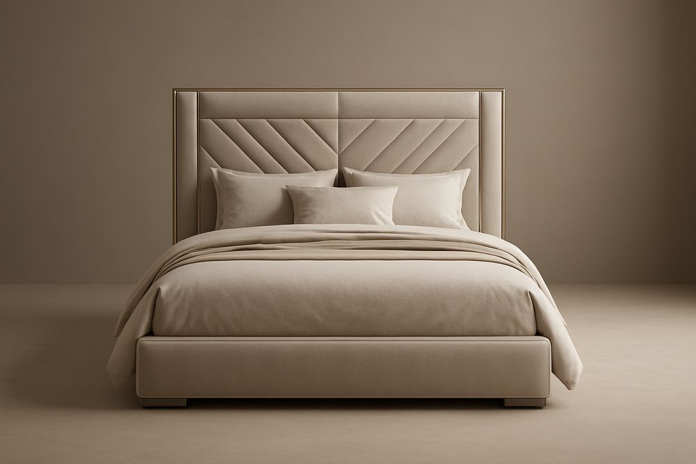 Lit double en tissu beige avec tête de lit 210x180x120 cm-Albahaven