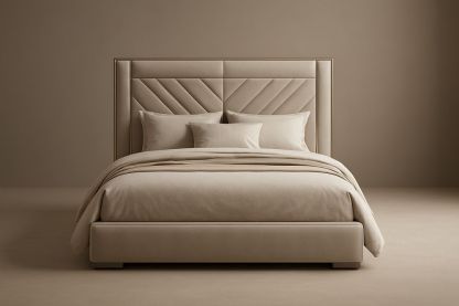 Lit double en tissu beige avec tête de lit 210x180x120 cm-Albahaven