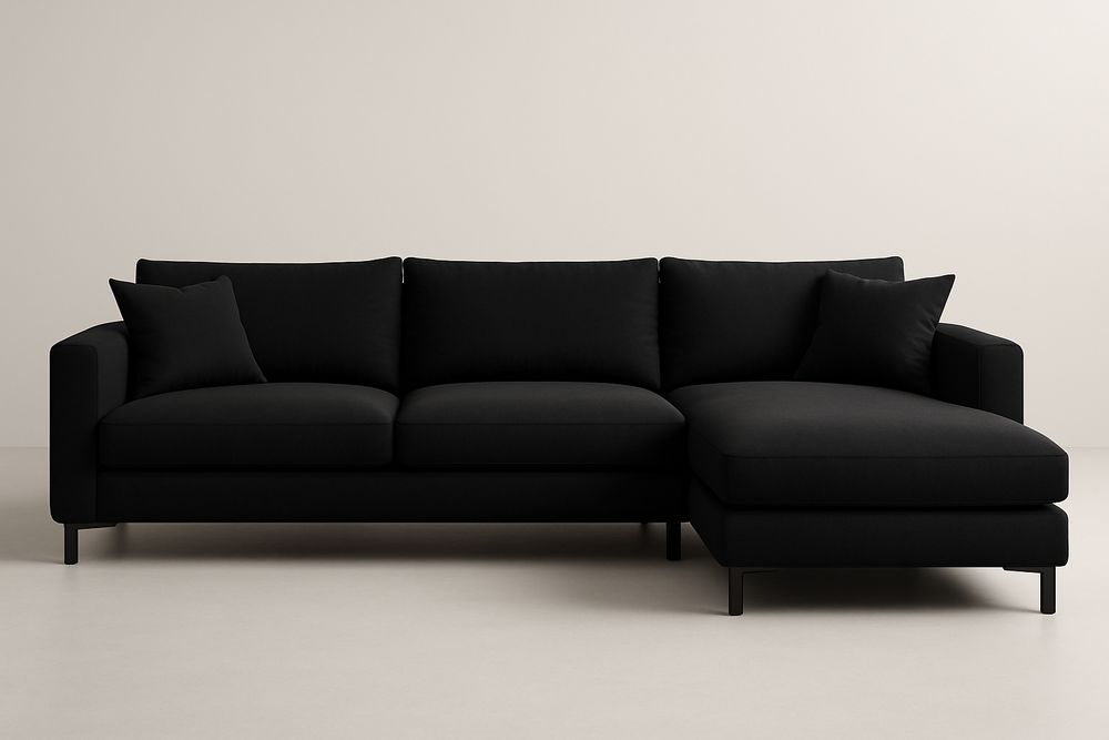 Canapé d’angle en tissu noir avec structure en bois massif-Albahaven