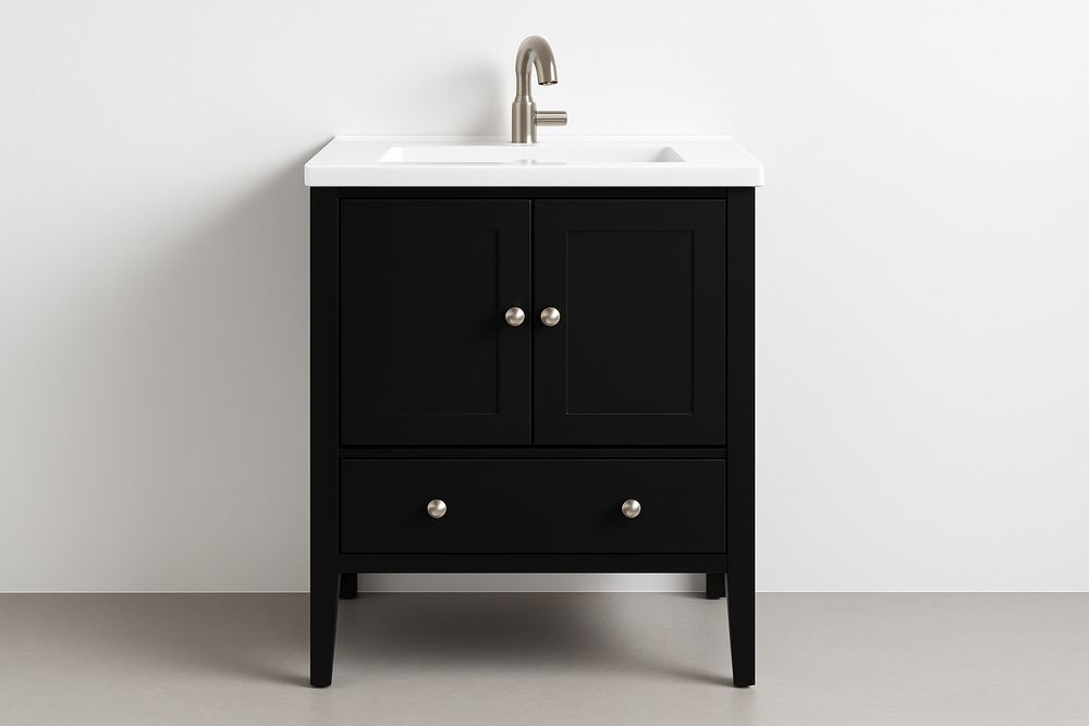 Meuble-lavabo noir avec lavabo en céramique-Albahaven