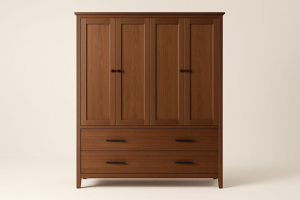 Garde-robe en bois massif avec 4 portes et 2 tiroirs-Albahaven