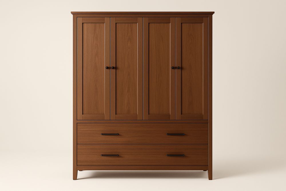 Garde-robe en bois massif avec 4 portes et 2 tiroirs-Albahaven
