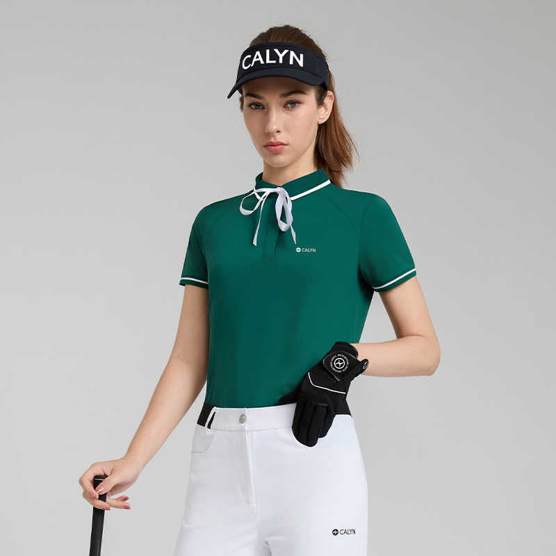Women's Golf Luxury-Feel Woven Collar UV Protection Short-Sleeve Polo