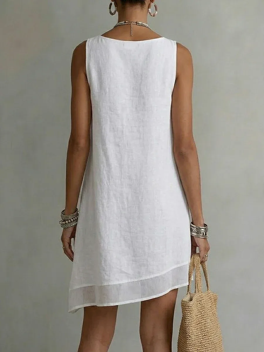 Women's Bateau NeckSleeveless Diagonal Skirt Dress