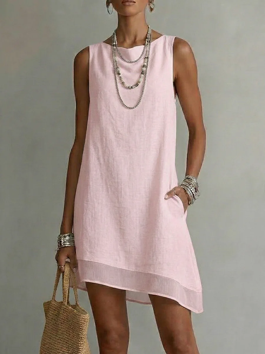 Women's Bateau NeckSleeveless Diagonal Skirt Dress