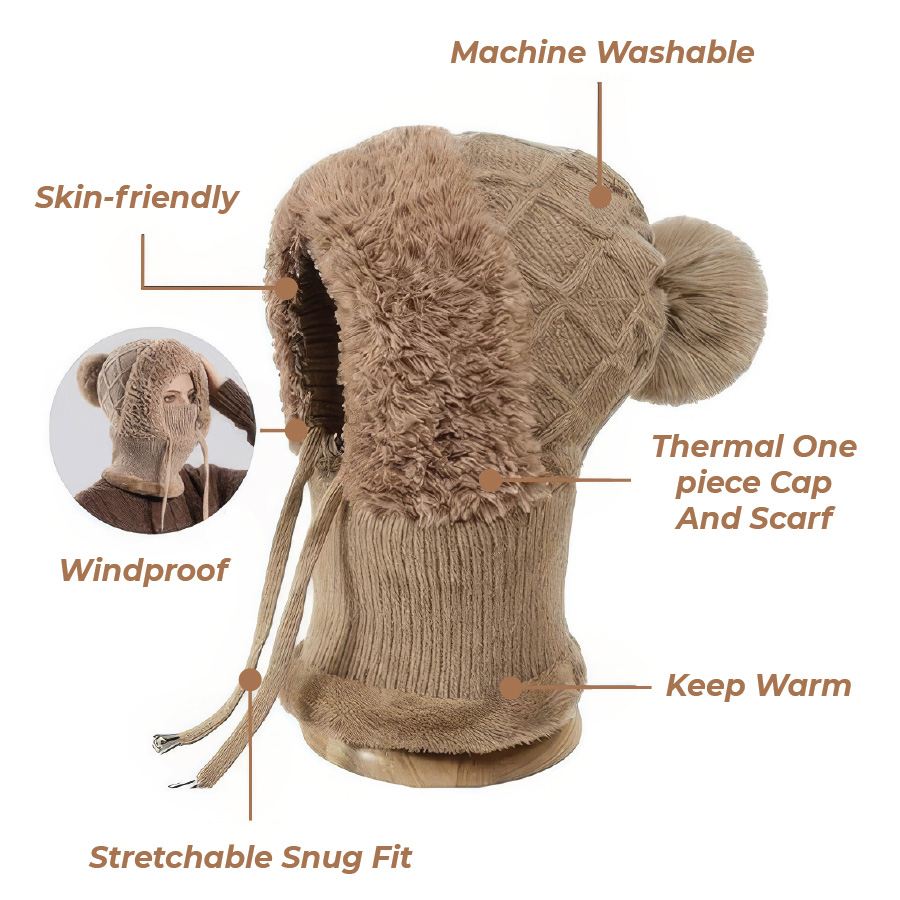 Women’s Thermal Knit Hood – Fleece-Lined Winter Hat, Neck Warmer & Face Cover Combo