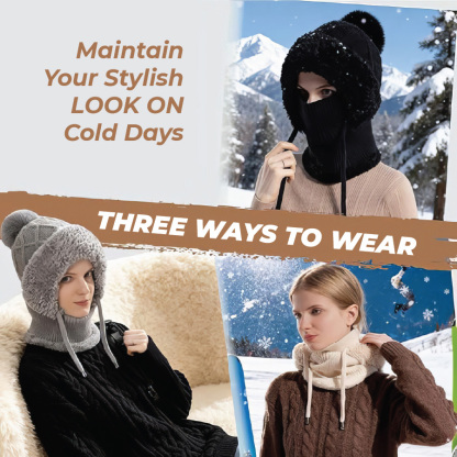 Women’s Thermal Knit Hood – Fleece-Lined Winter Hat, Neck Warmer & Face Cover Combo