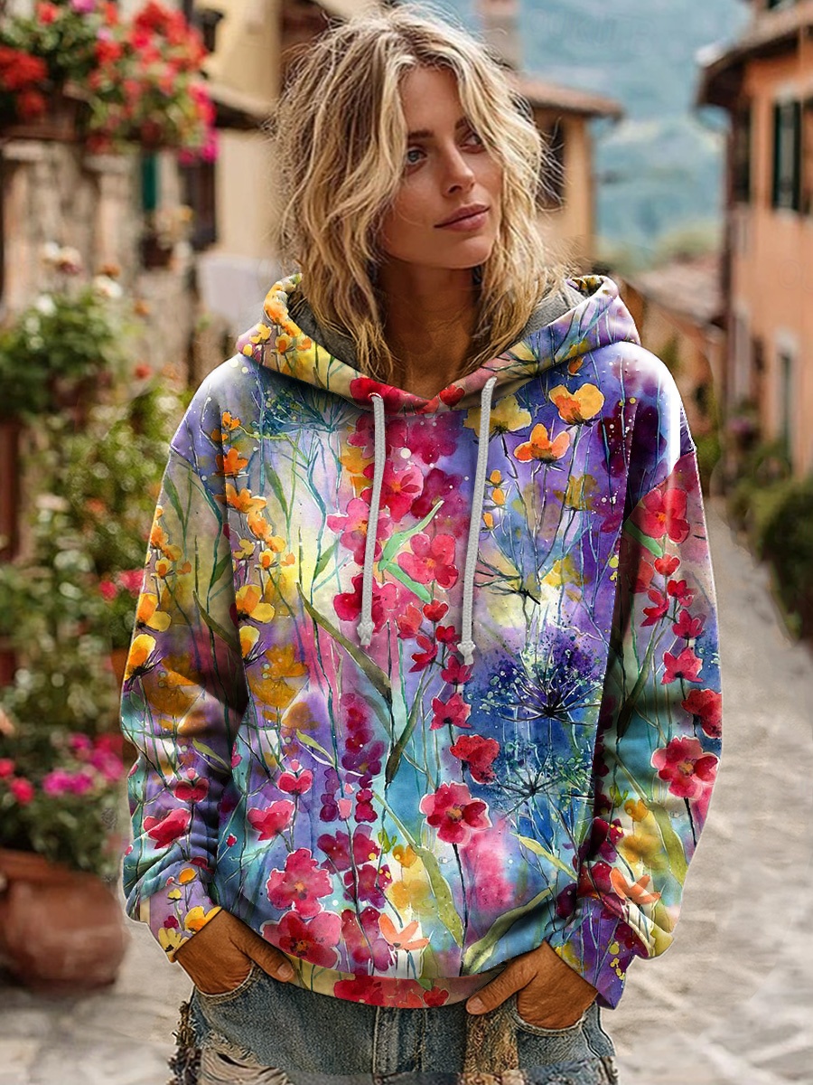 Vrouwen 3D Print Vintage Boho Hoodie Patchwork Hoodie Sweatshirt Bloemen Pullover Sweatshirt Oversized Warm Actief Hooded Straat Dagelijks Gebruik Patchwork Zwart Wit Geel Donker Roze Lente Herfst 2026 - &euro; 27.99 &ndash;P11