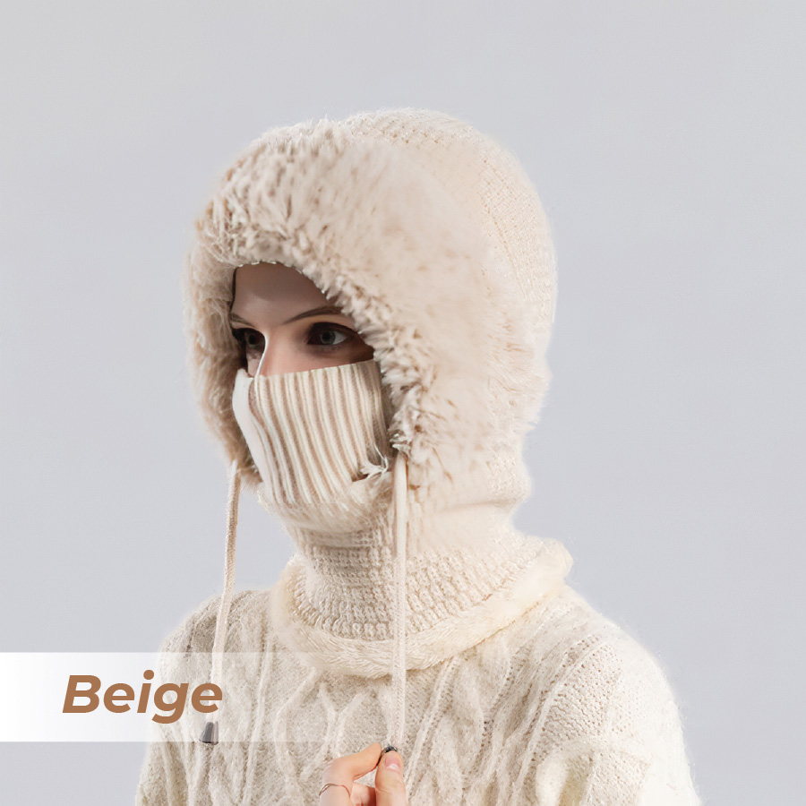 Women’s Thermal Knit Hood – Fleece-Lined Winter Hat, Neck Warmer & Face Cover Combo