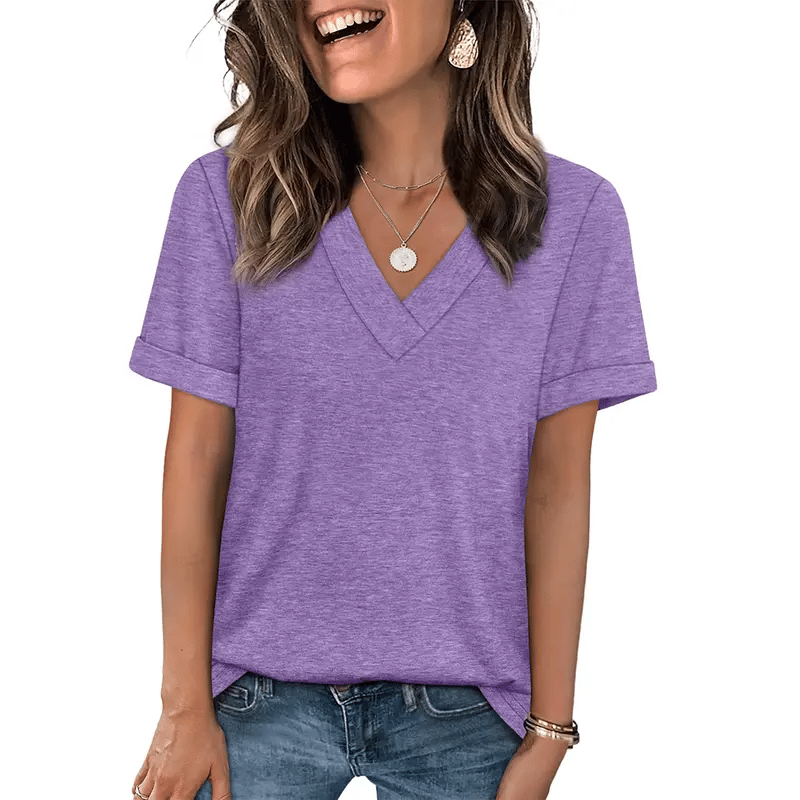 Womens Summer Tops Short Sleeve Basic Casual V Neck T-shirt