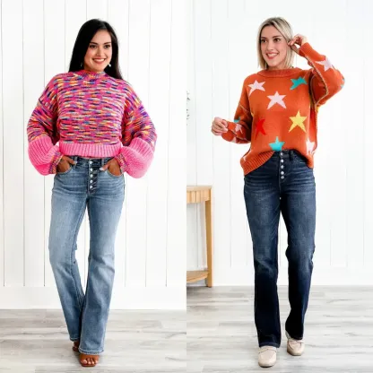 Judy Mid Rise Button Fly Bootcut Jeans