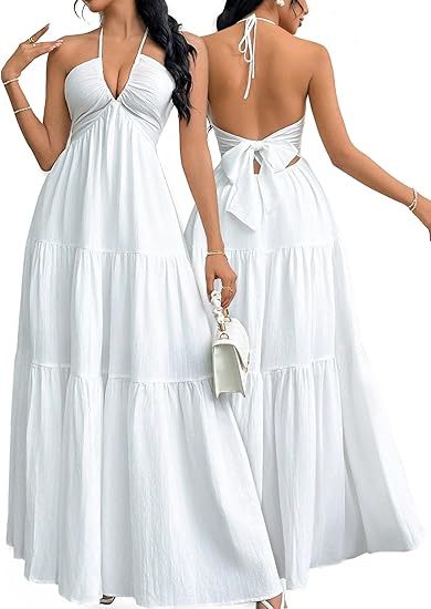 👗Women's Maxi Summer Dresses Halter V Neck Beach Dresses💖
