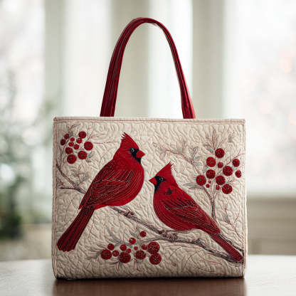White Cardinal Quilted Tote Bag NCU0HH295