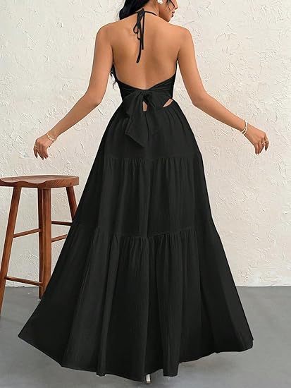 👗Women's Maxi Summer Dresses Halter V Neck Beach Dresses💖