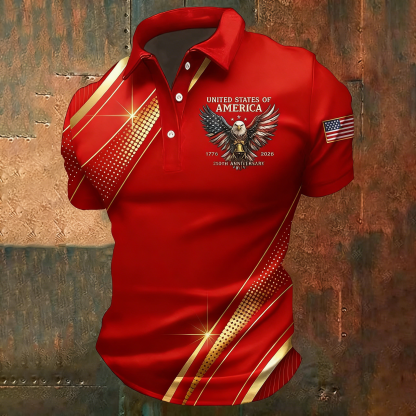 Men's American 250th Anniversary Print Casual Polo Shirt