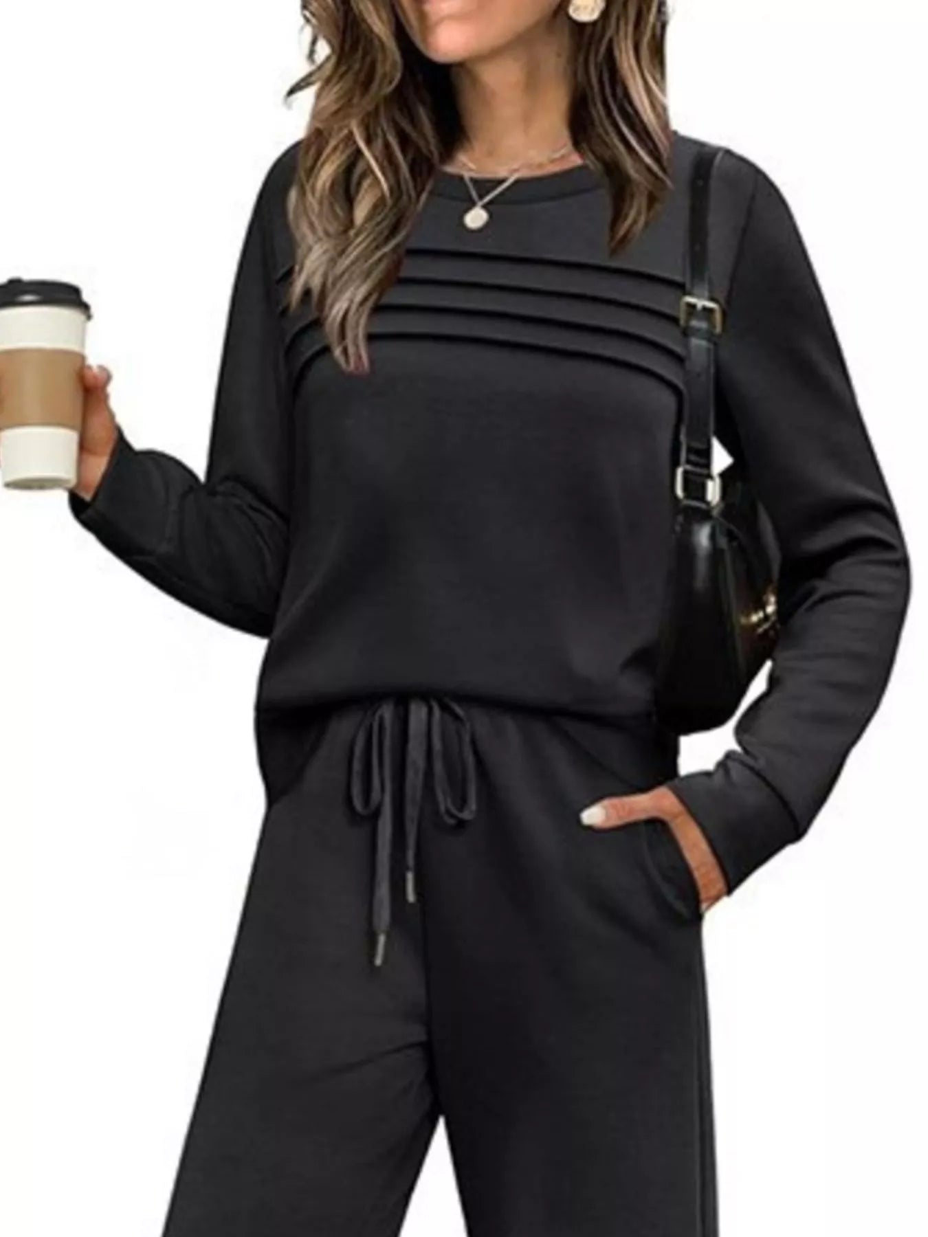 Full Size Long Sleeve Round Neck Top and Pants Set Plus Size