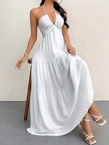 👗Women's Maxi Summer Dresses Halter V Neck Beach Dresses💖