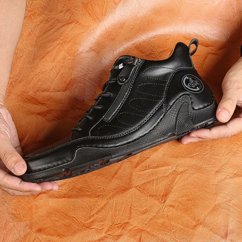 Men's Handmade Premium Leather Slip-On Driving Boots – Wide Toe, Arch Support, Waterproof, Non-Slip & Pressure-Relief Comfort