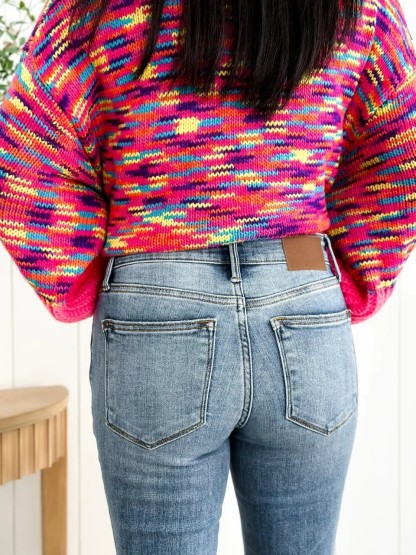 Judy Mid Rise Button Fly Bootcut Jeans