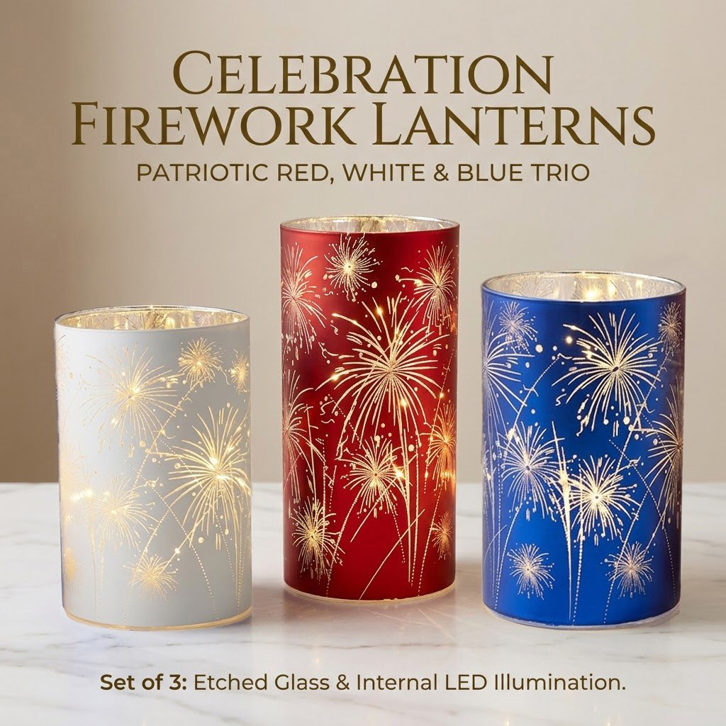 Celebration Firework Lanterns – Premium Patriotic Red, White & Blue Trio