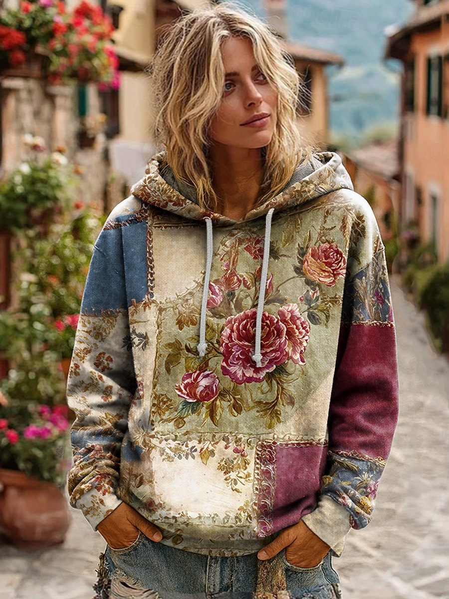 Vrouwen 3D Print Vintage Boho Hoodie Patchwork Hoodie Sweatshirt Bloemen Pullover Sweatshirt Oversized Warm Actief Hooded Straat Dagelijks Gebruik Patchwork Zwart Wit Geel Donker Roze Lente Herfst 2026 - &euro; 27.99 &ndash;P1
