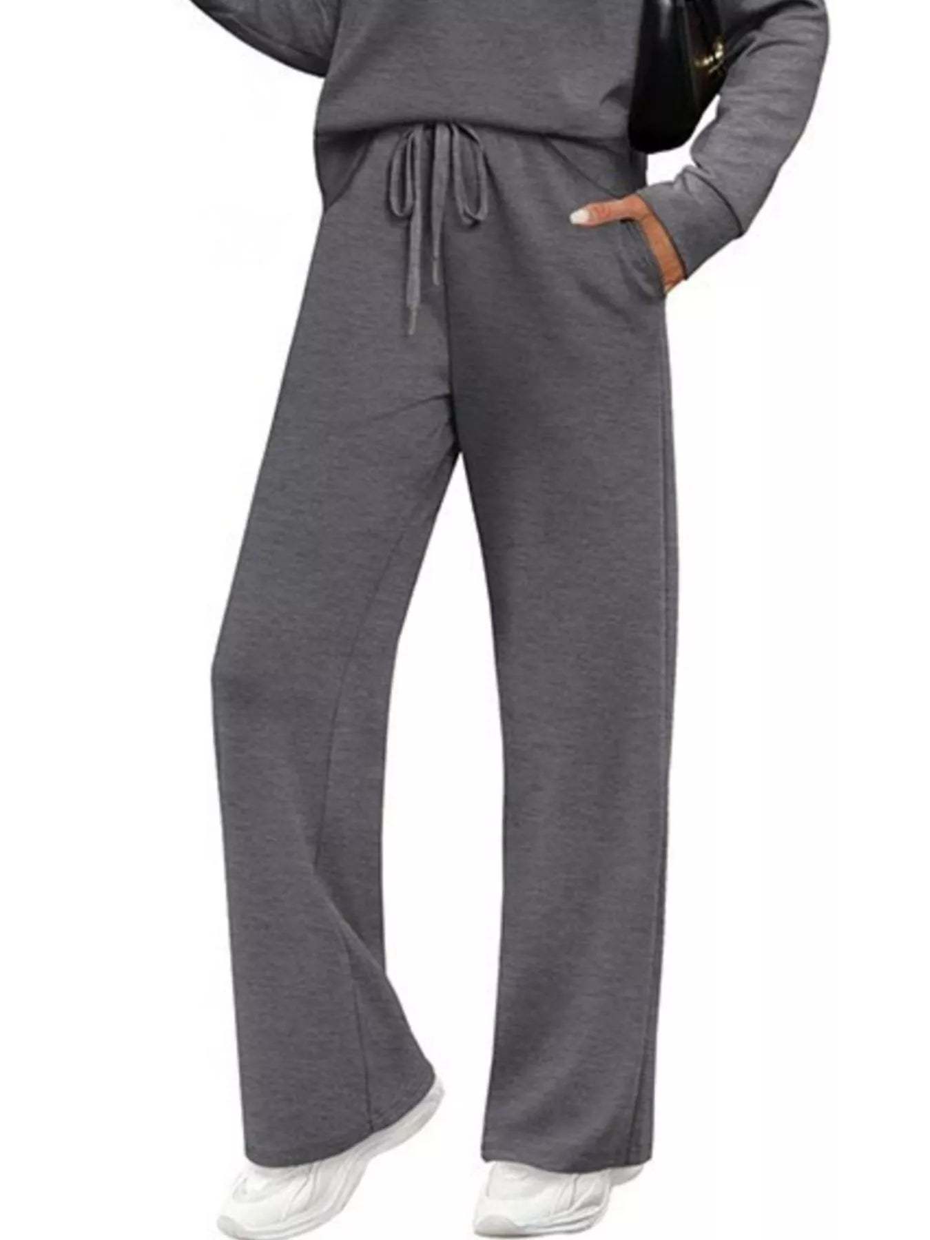 Full Size Long Sleeve Round Neck Top and Pants Set Plus Size