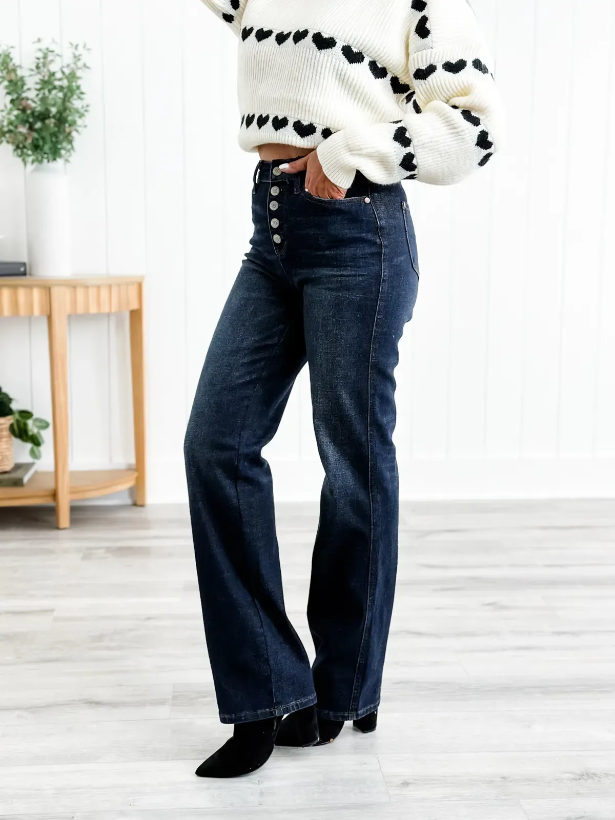 Judy Mid Rise Button Fly Bootcut Jeans