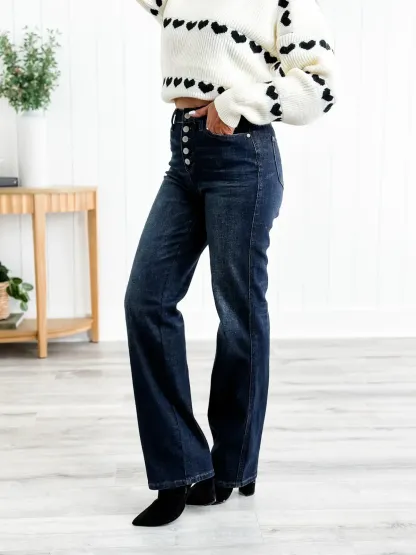 Judy Mid Rise Button Fly Bootcut Jeans