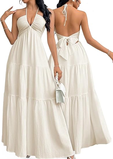 👗Women's Maxi Summer Dresses Halter V Neck Beach Dresses💖