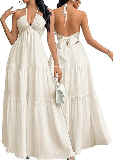 👗Women's Maxi Summer Dresses Halter V Neck Beach Dresses💖