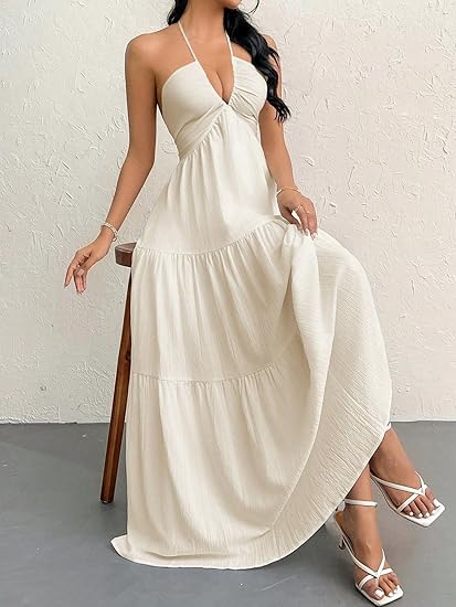 👗Women's Maxi Summer Dresses Halter V Neck Beach Dresses💖