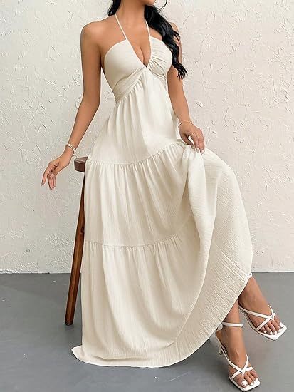 👗Women's Maxi Summer Dresses Halter V Neck Beach Dresses💖