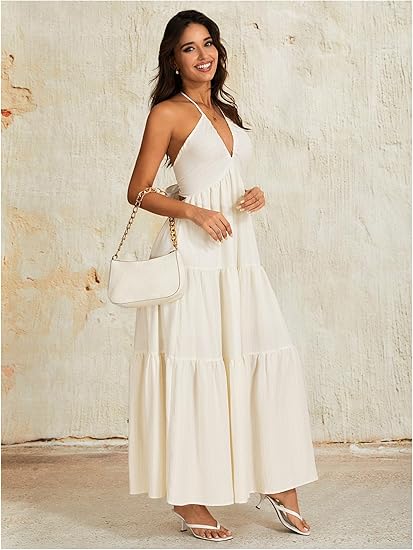 👗Women's Maxi Summer Dresses Halter V Neck Beach Dresses💖