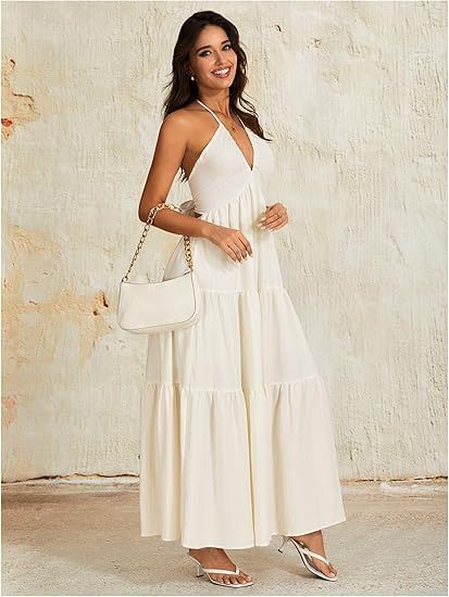 👗Women's Maxi Summer Dresses Halter V Neck Beach Dresses💖