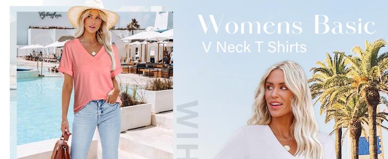 WIHOLL Womens Summer Tops Short Sleeve Basic Casual V Neck T Shirts Trendy Fashion 2025