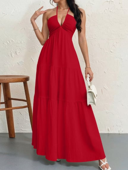 👗Women's Maxi Summer Dresses Halter V Neck Beach Dresses💖