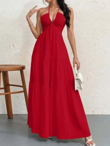 👗Women's Maxi Summer Dresses Halter V Neck Beach Dresses💖
