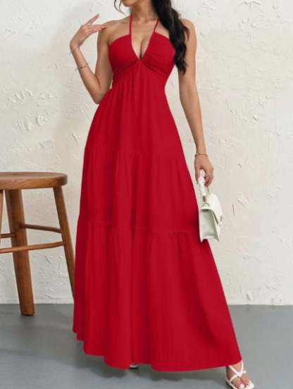 👗Women's Maxi Summer Dresses Halter V Neck Beach Dresses💖