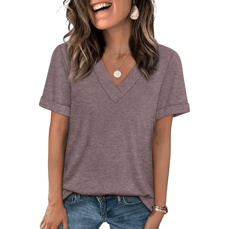 Womens Summer Tops Short Sleeve Basic Casual V Neck T-shirt
